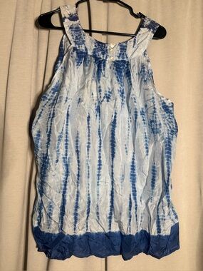 Route 66 Vintage Y2K Blue Tie Dye Sleeveless Top Tank Tiered Hem Plus Size 2X